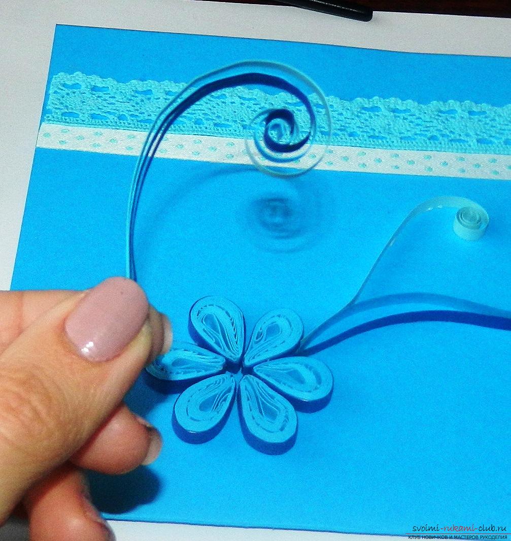 Ажурные, нежные, красивые открытки своими руками получаются, если их выполнить в технике квиллинг.. Фото №23